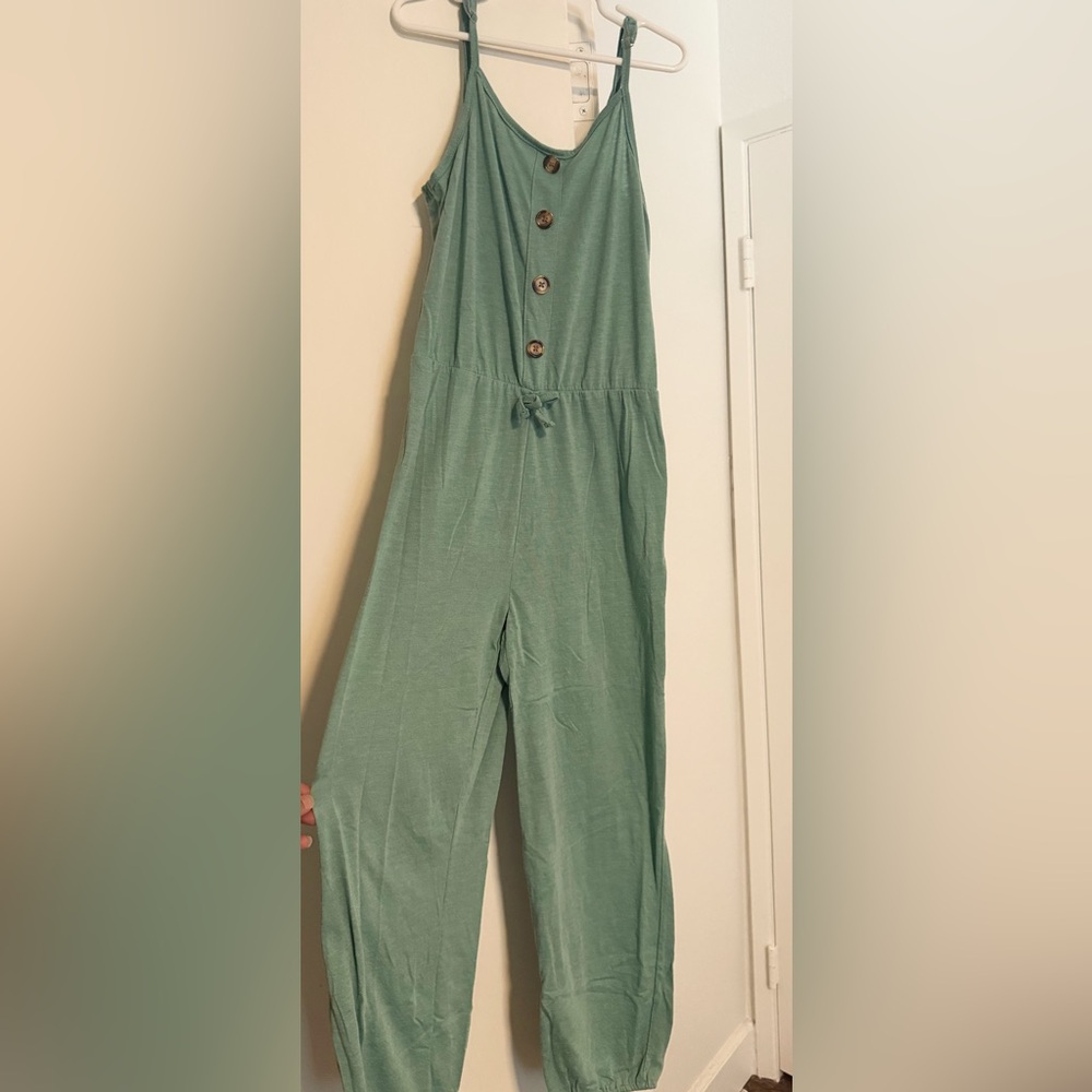 Green Button-Front Jumpsuit